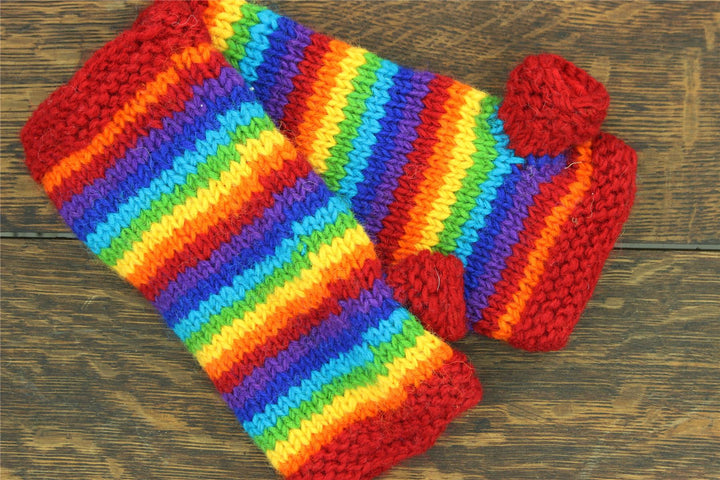 Hand Knitted Wool Arm Warmer - Stripe Bright Rainbow