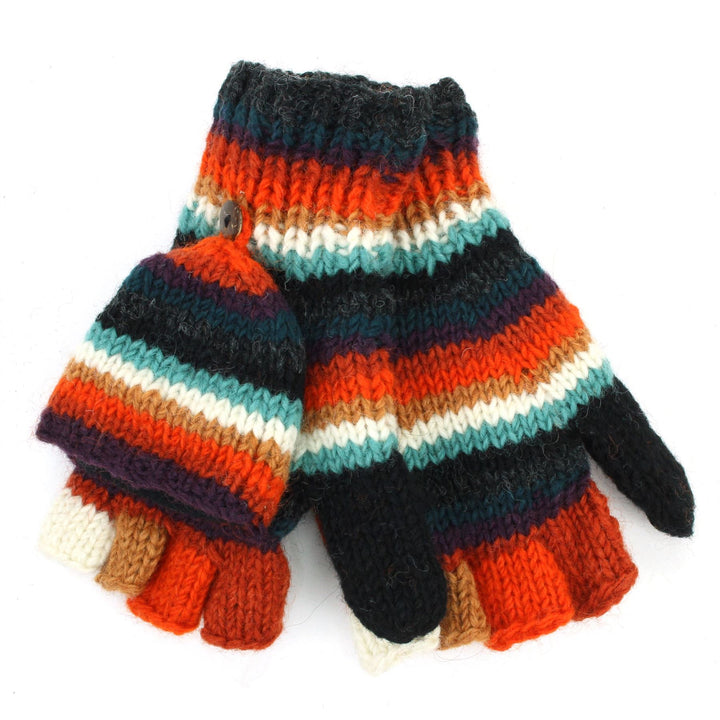 Hand Knitted Wool Shooter Gloves - Stripe Anu