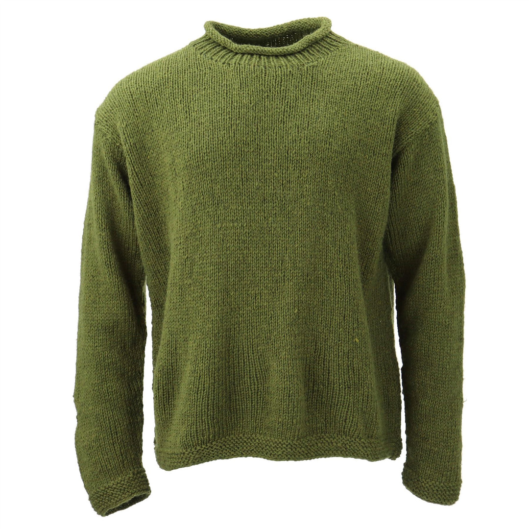 Hand Knitted Wool Jumper - Plain Green