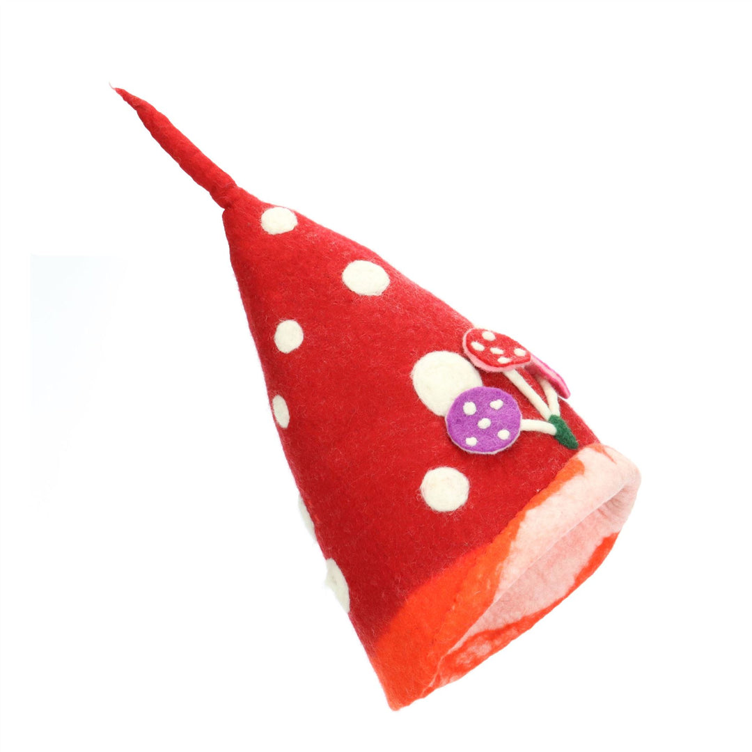 LoudElephant Handcrafted Wool Felt Hat from Nepal - Elf Toadstool Red