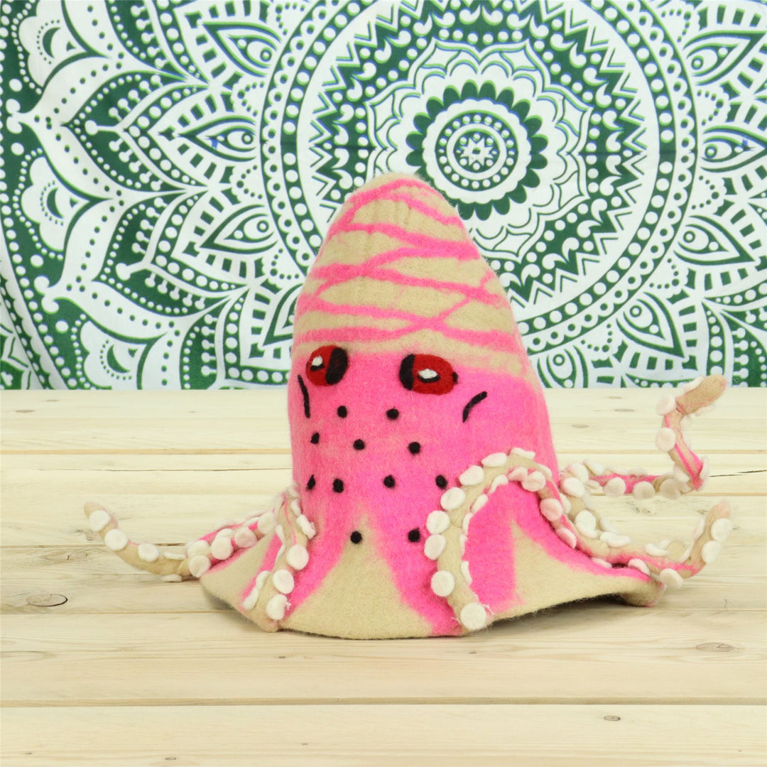 LoudElephant Handcrafted Wool Felt Hat from Nepal - Pink Octopus