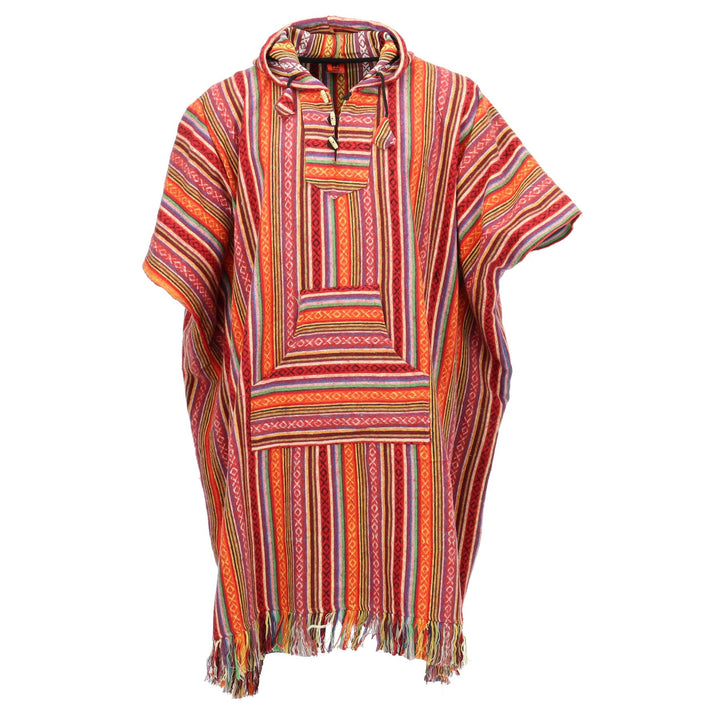 Brushed Cotton Long Hooded Poncho - Blood Orange