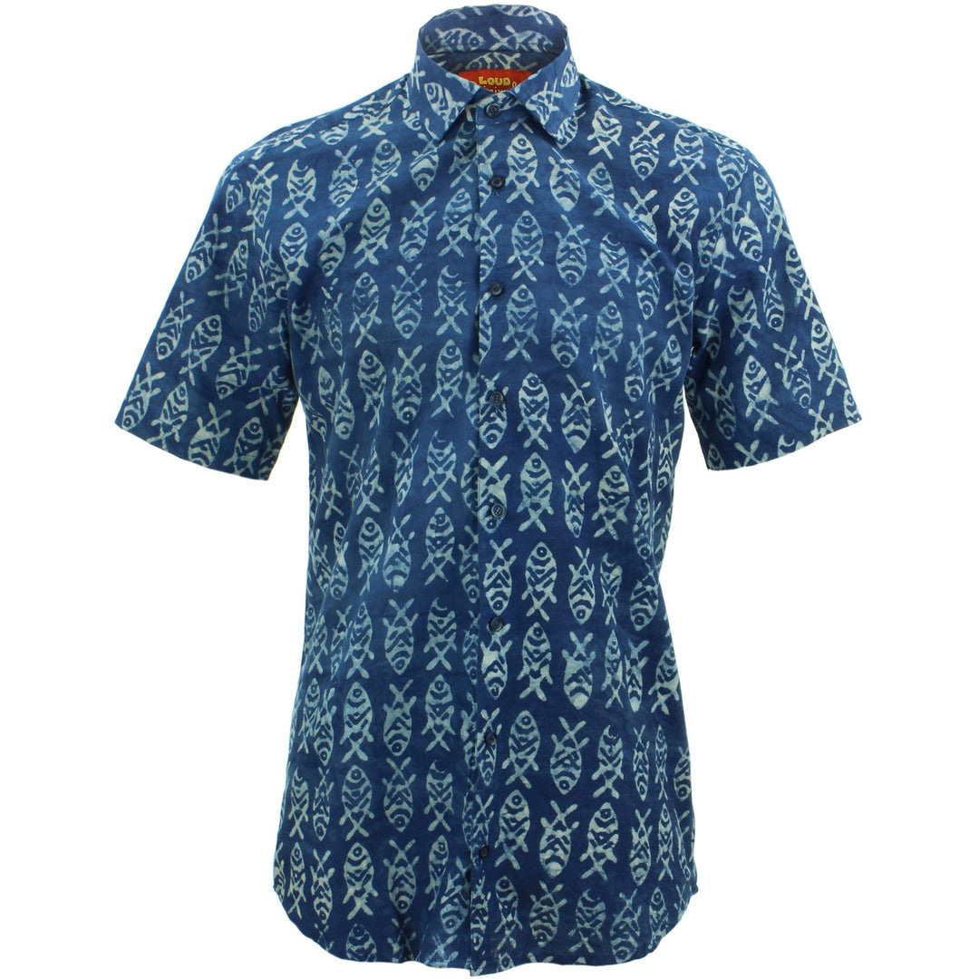 Tailored Fit Short Sleeve Shirt - Block Print - Fish