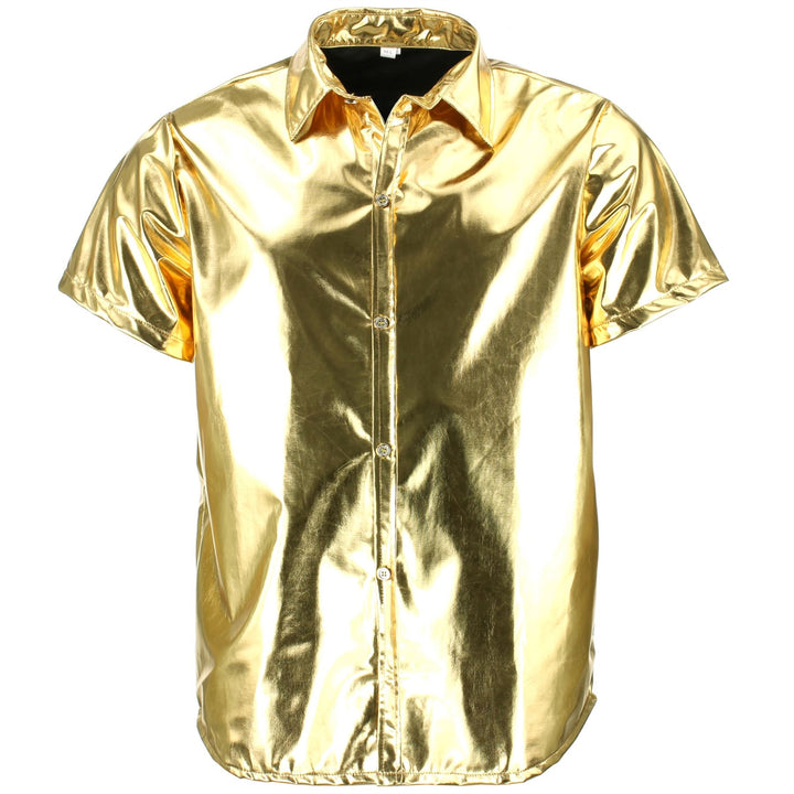 Shiny Metallic Short Sleeve Shirt - Gold