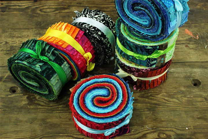 Cotton Batik Pre Cut Fabric Bundles - Jelly Roll  - Rainbow