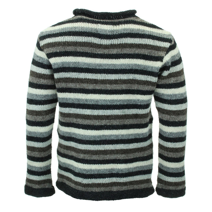 Hand Knitted Wool Jumper - Stripe Natural