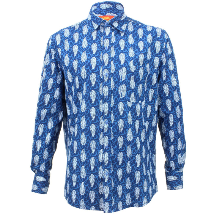 Regular Fit Long Sleeve Shirt - Blue with White Feathers