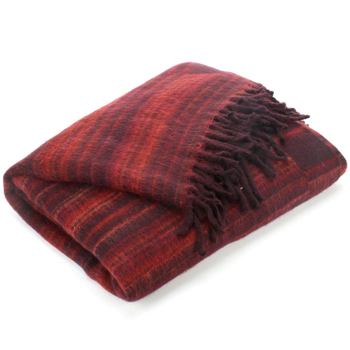 Vegan Wool Shawl Blanket - Stripe - Maroon Red