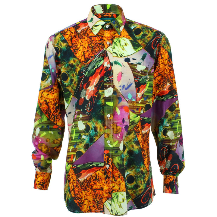 Regular Fit Long Sleeve Shirt - Purple & Orange Abstract Flames