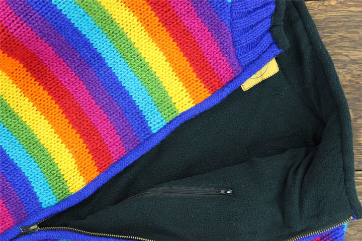 Hand Knitted Wool Jacket Cardigan - Stripe Bright Rainbow