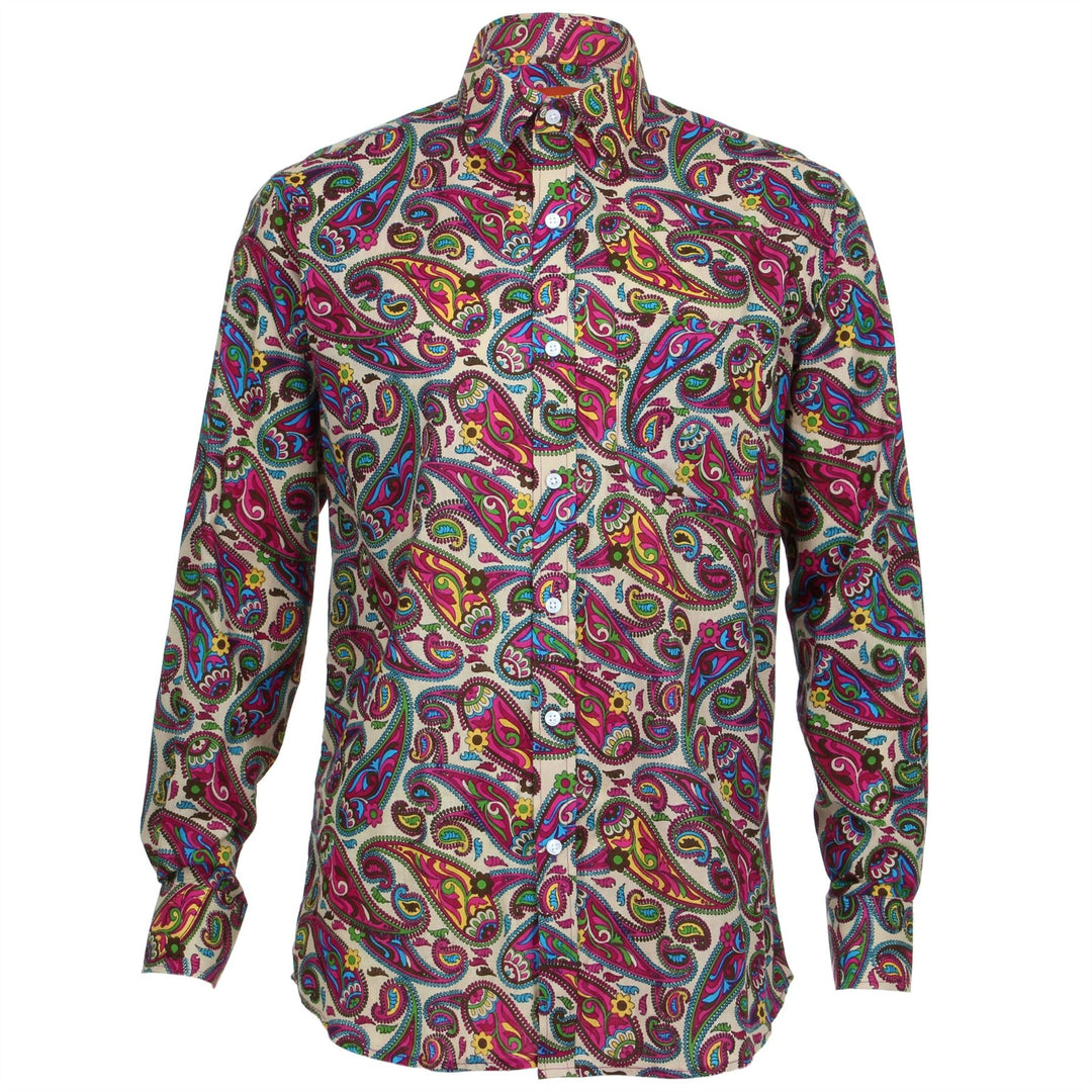 Regular Fit Long Sleeve Shirt - Purple & Yellow Paisley