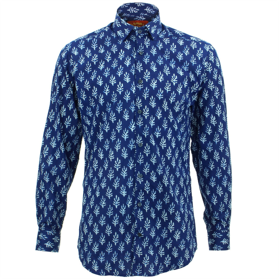 Tailored Fit Long Sleeve Shirt - Block Print - Seaweed