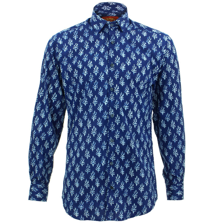 Tailored Fit Long Sleeve Shirt - Block Print - Seaweed