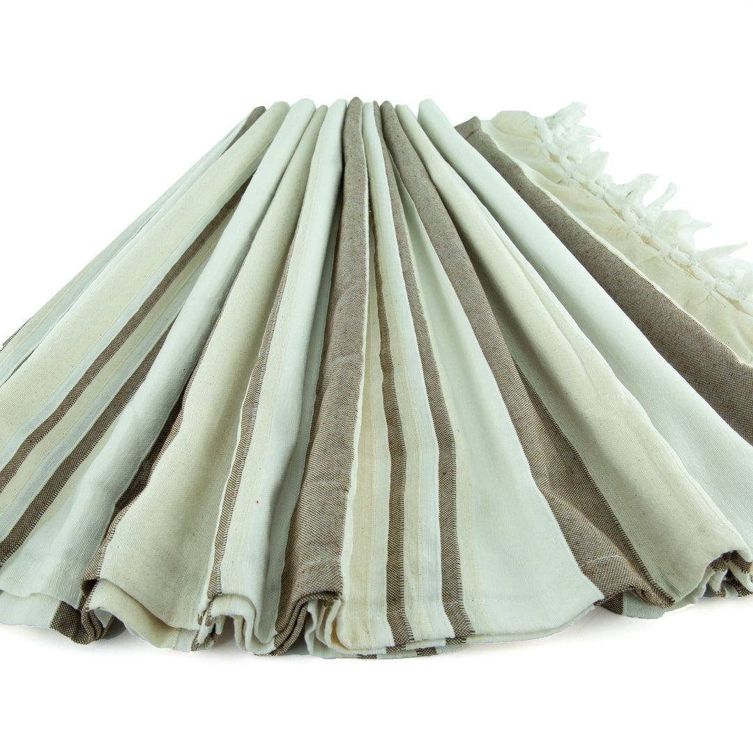 Large Cotton Stripe Blanket With Tassel Edging - Ivory