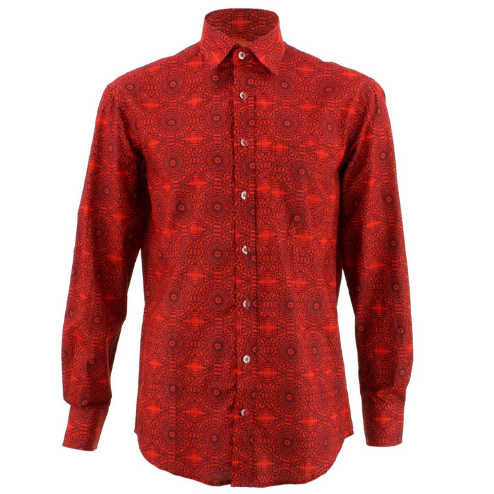 Regular Fit Long Sleeve Shirt - Red Psychadelic Tribal