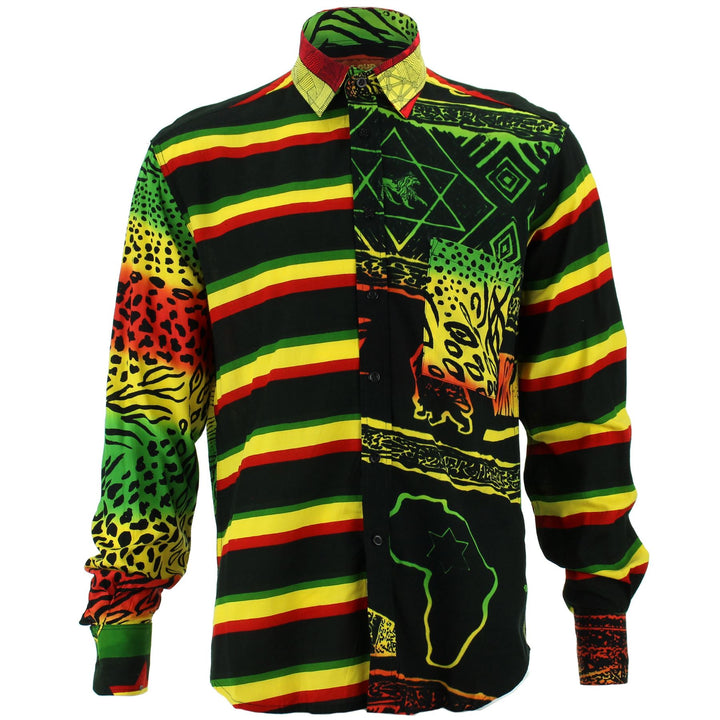 Regular Fit Long Sleeve Shirt - Random Mixed Panel - Rasta