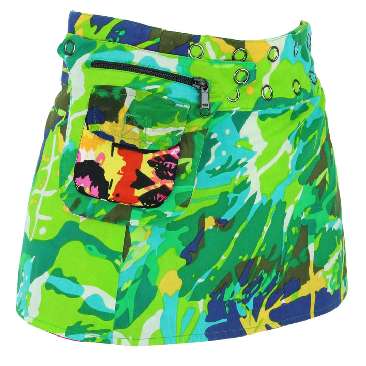 Reversible Popper Wrap Children's Size Mini Skirt - Psychedelic Snakeskin / Camo Leaf