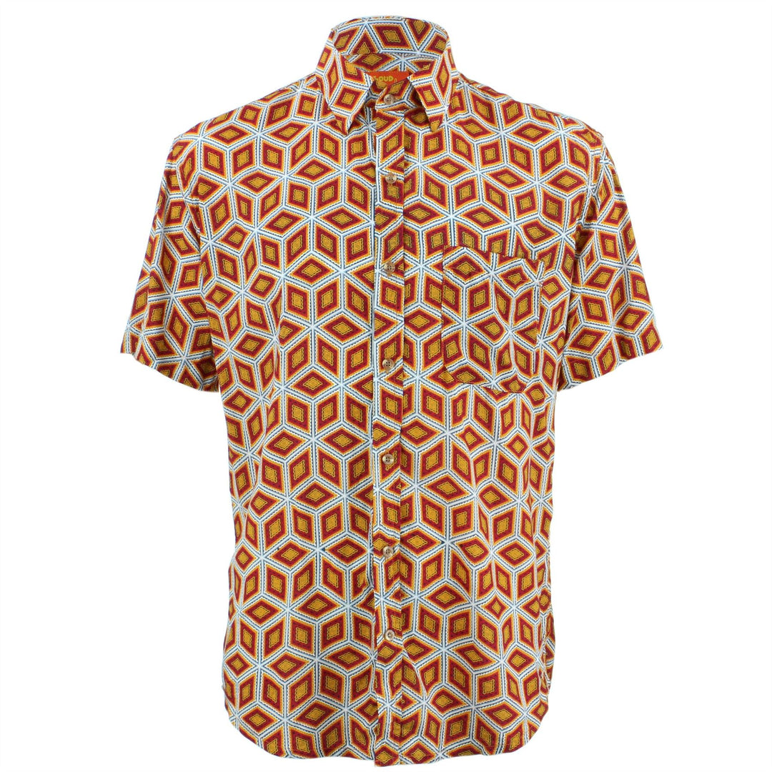 Tailored Fit Short Sleeve Shirt - Orange Abstract Diamonds