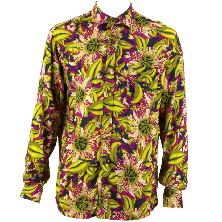 Regular Fit Long Sleeve Shirt - Green & Purple Psychedelic Floral