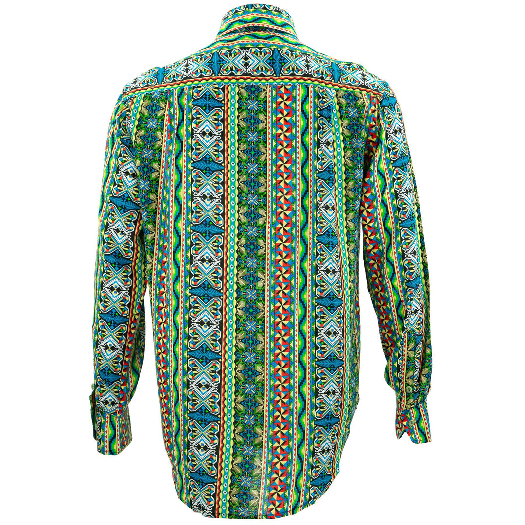 Regular Fit Long Sleeve Shirt - Geometric Aztec - Green