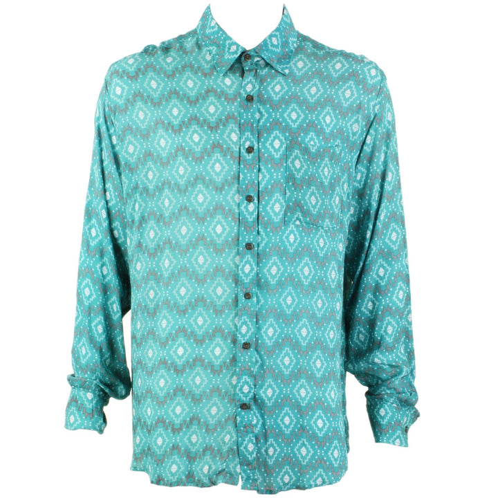 Regular Fit Long Sleeve Shirt - Green Aztec Diamonds