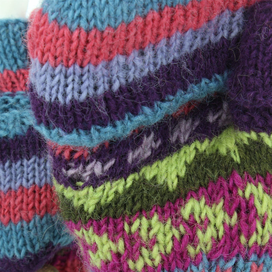 Chunky Wool Knit Fingerless Shooter Gloves - Chevron - Purple