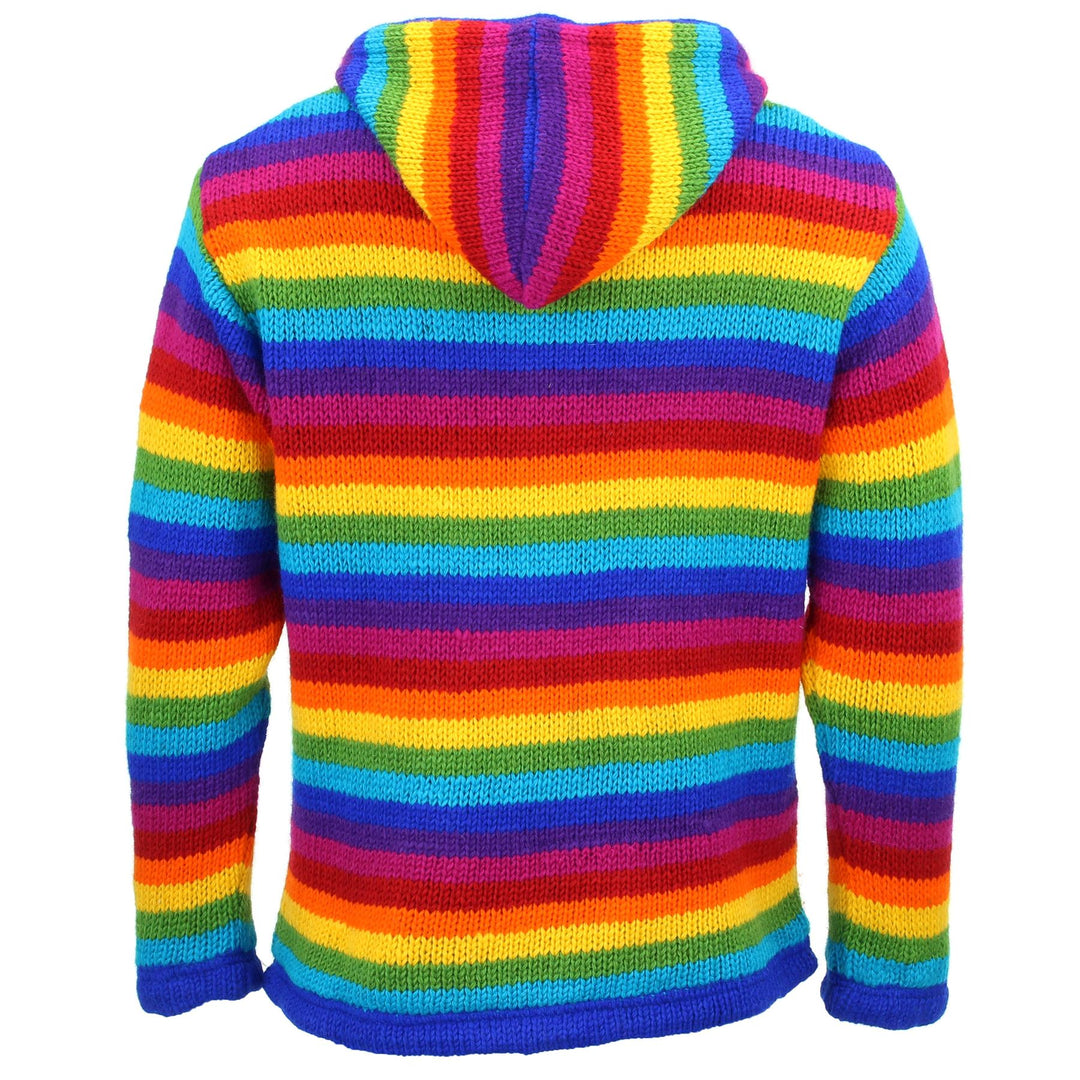 Hand Knitted Wool Hooded Jacket Cardigan - Stripe Bright Rainbow