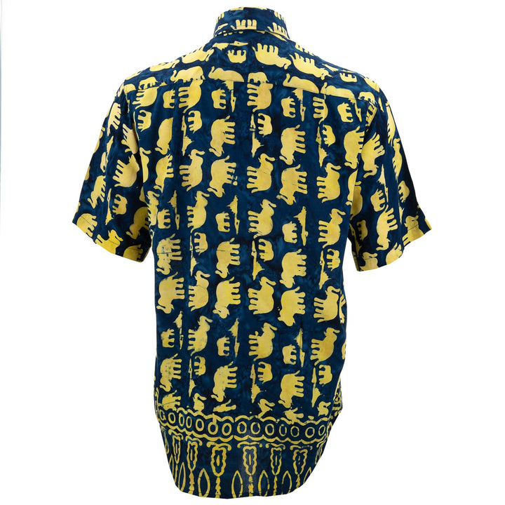 Regular Fit Short Sleeve Shirt - Herd of Elephants - Blue