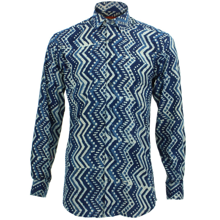 Slim Fit Long Sleeve Shirt - Block Print - Zig Zags