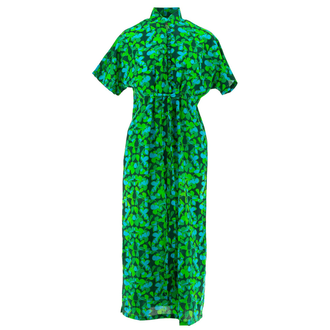 Mandarin Maxi Dress - Vivid Green Flower