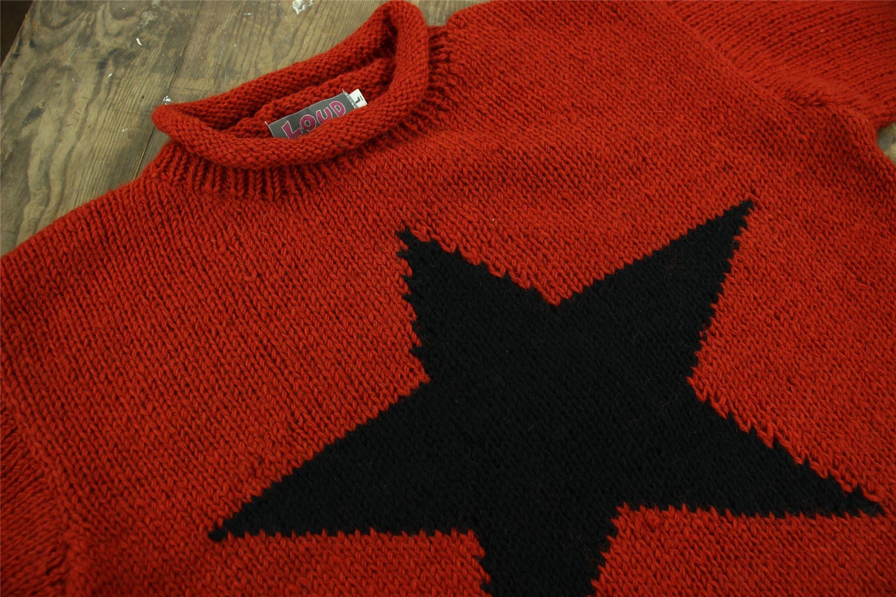 Chunky Wool Knit Star Jumper Burnt Orange Black LoudElephant