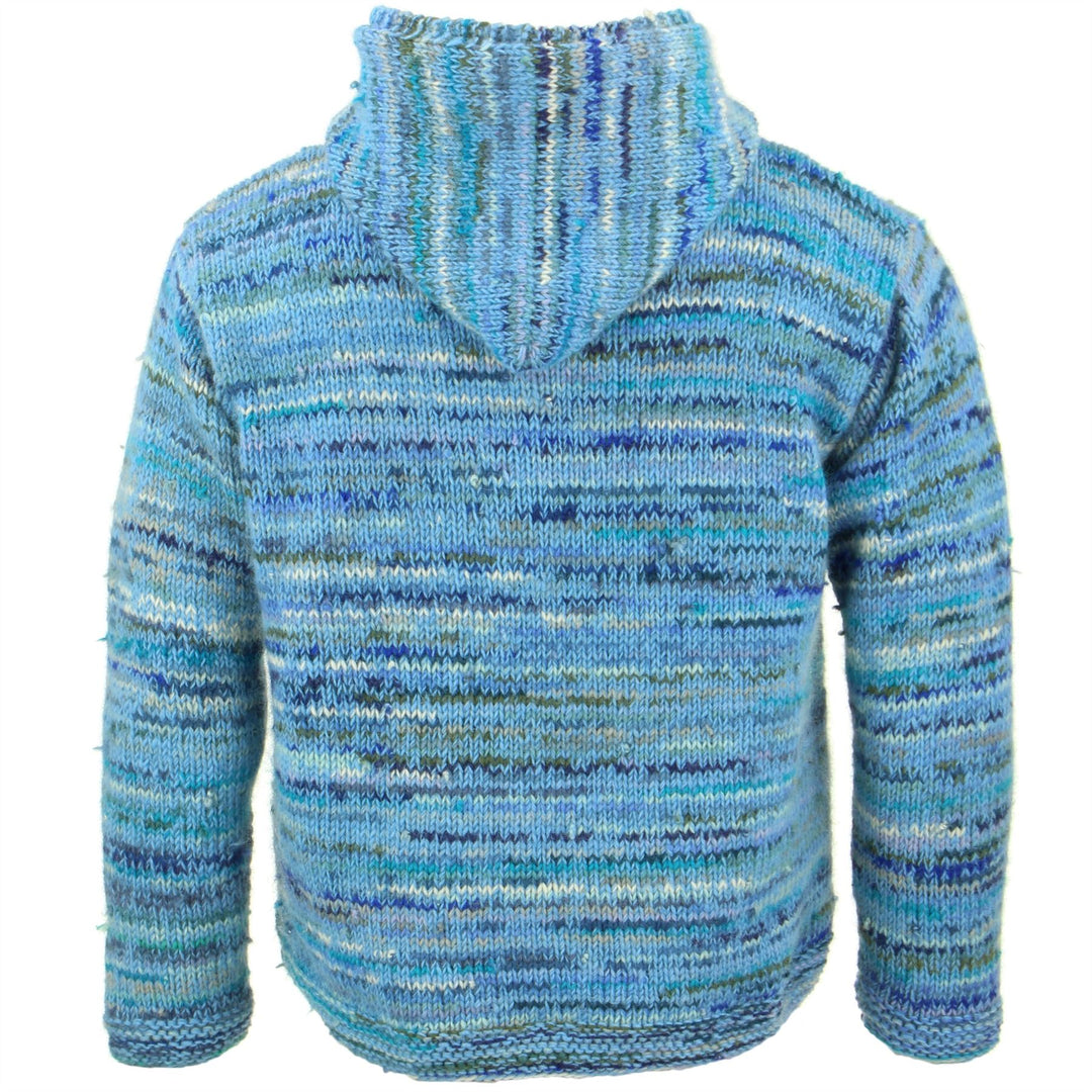 Space Dye Chunky Wool Knit Hooded Cardigan Jacket - Light Blue