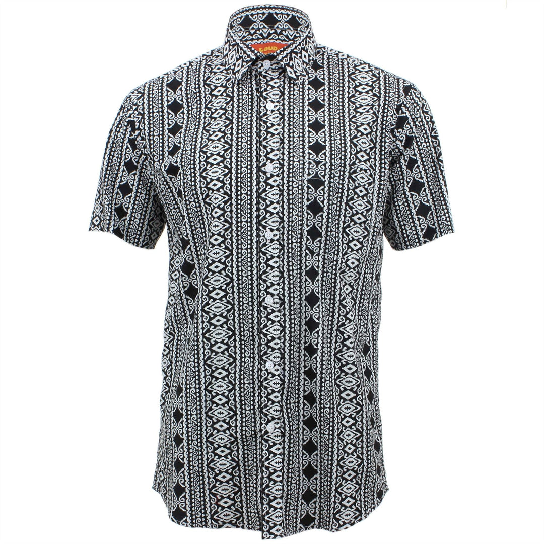 Regular Fit Short Sleeve Shirt - Black & White Abstract