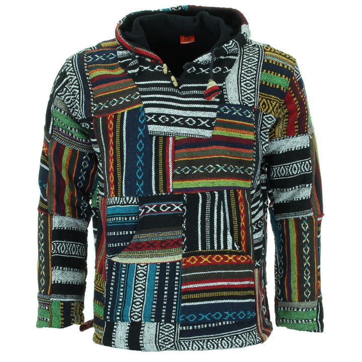 Woven Gheri Cotton Baja Hoodie - Patchwork