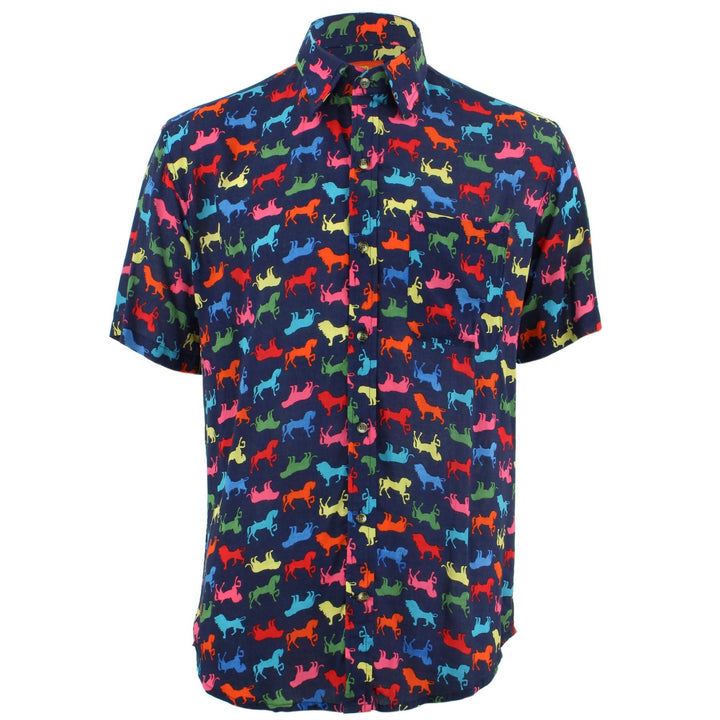 Tailored Fit Short Sleeve Shirt - Colourful Horses & Lions