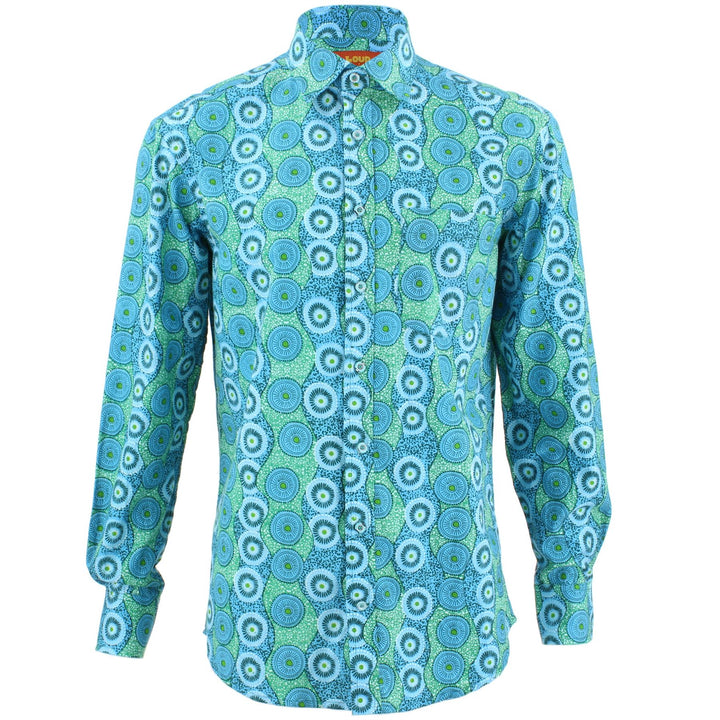 Regular Fit Long Sleeve Shirt - Blue Abstract Umbrellas