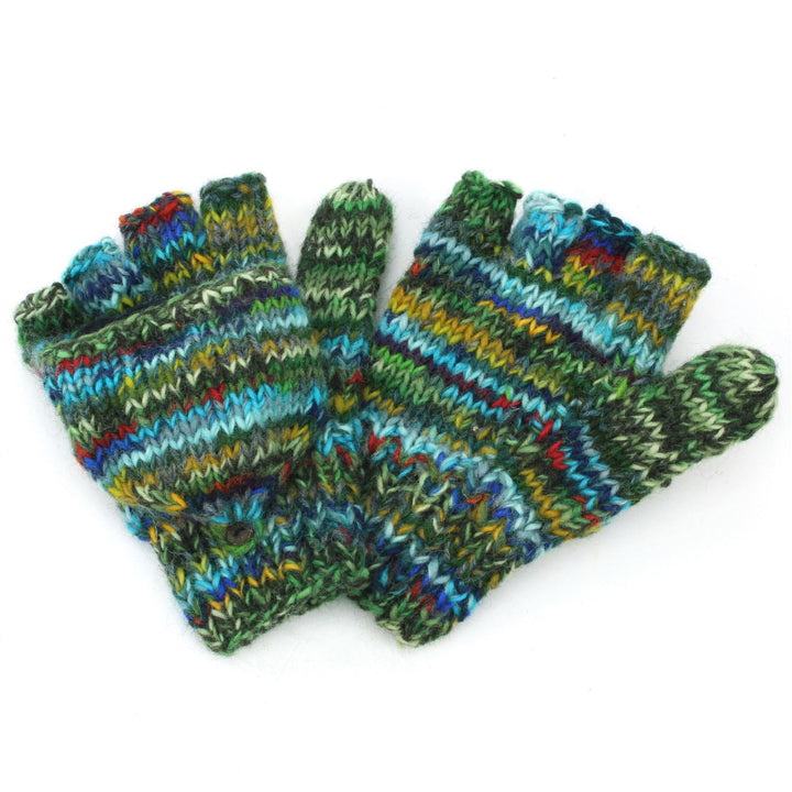 Hand Knitted Wool Shooter Gloves - SD Green Mix