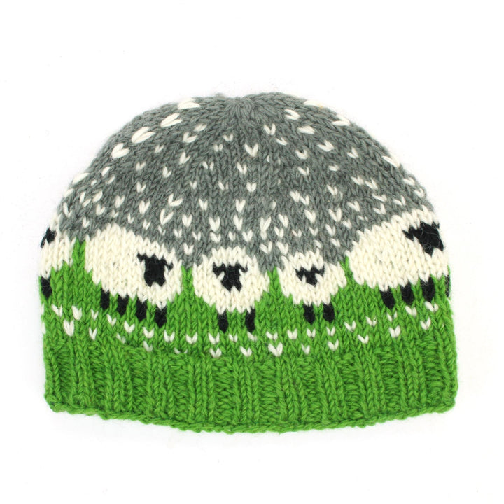 Hand Knitted Wool Beanie Hat - Sheep Green