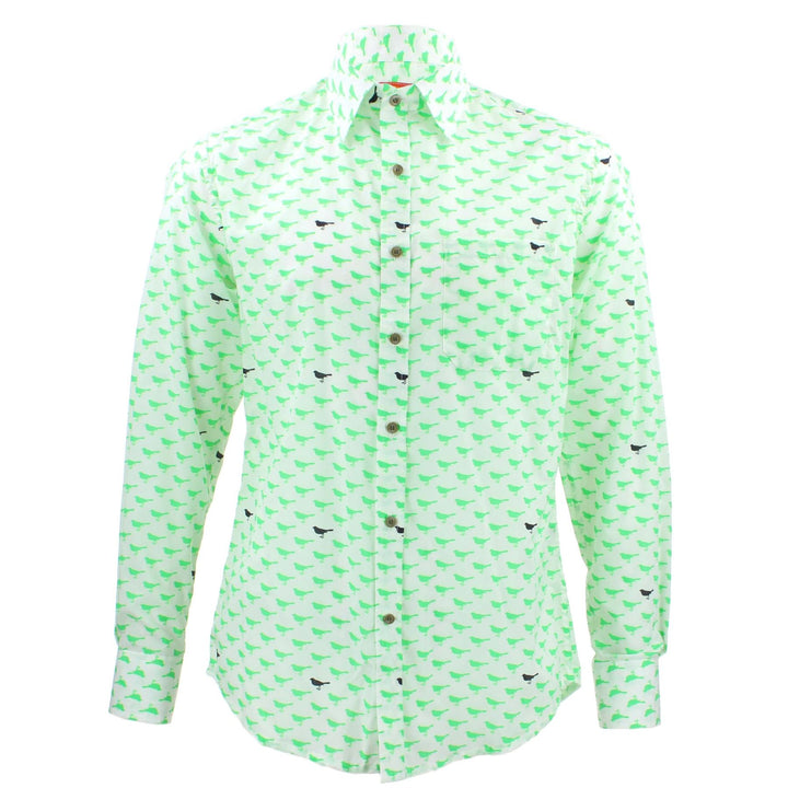 Tailored Fit Long Sleeve Shirt - Green & Black Birds