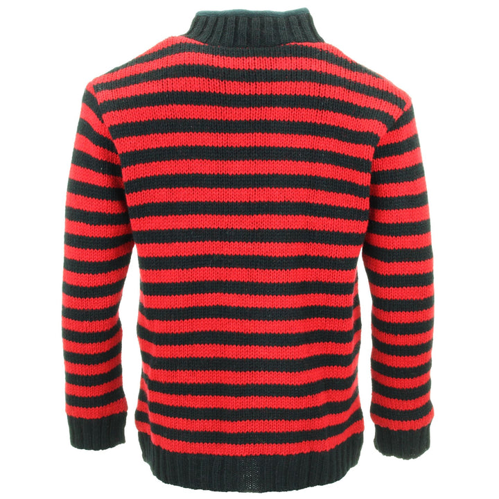 Hand Knitted Wool Jacket Cardigan - Stripe Red Black