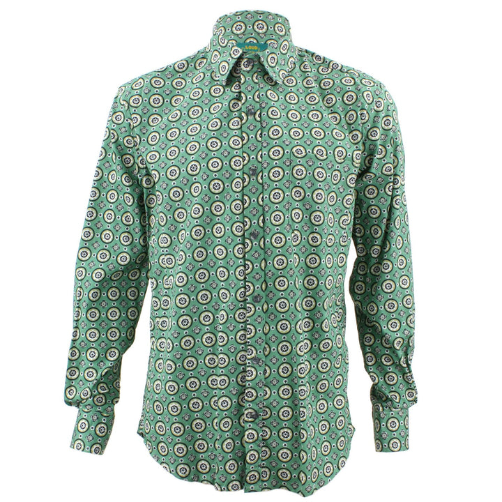 Tailored Fit Long Sleeve Shirt - Green Circle Print