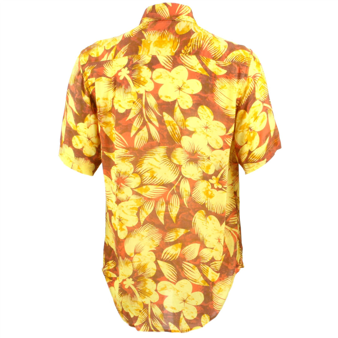 Regular Fit Short Sleeve Shirt - Yellow Floral on Orange