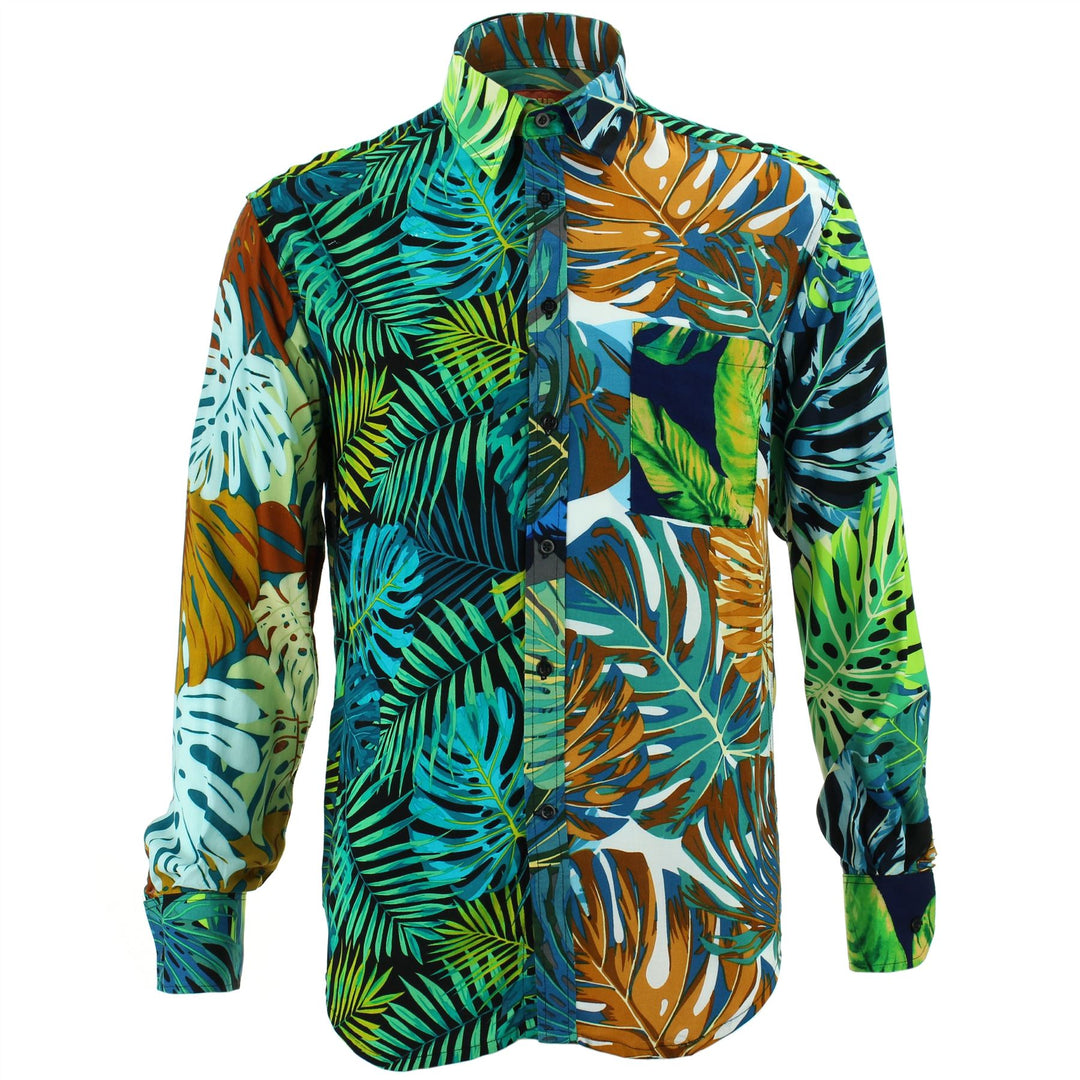 Regular Fit Long Sleeve Shirt - Random Mixed Panel - Monstera