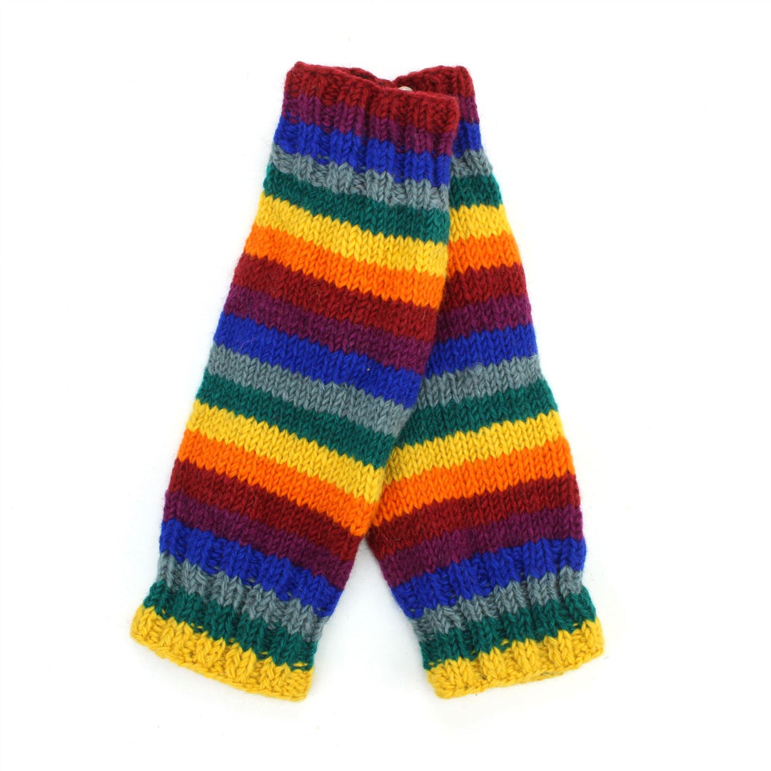 Hand Knitted Wool Leg Warmers - Stripe Rainbow 2