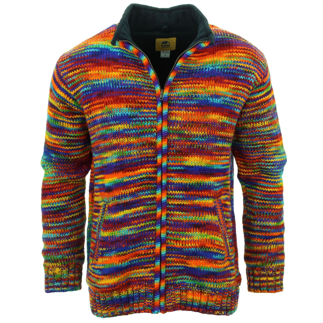 Hand Knitted Wool Jacket Cardigan - SD Rainbow with Rainbow Trim