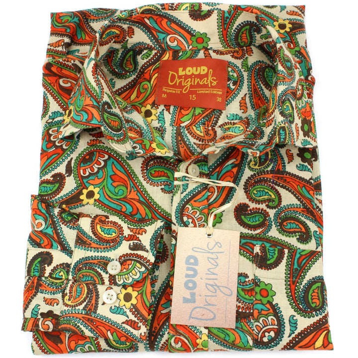 Regular Fit Long Sleeve Shirt - Green & Orange Paisley