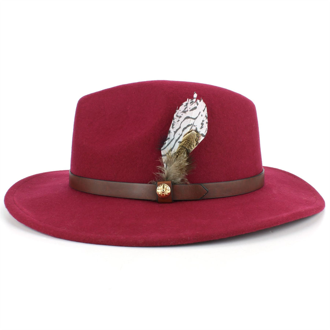 Wool Felt Fedora with Feather - Wine