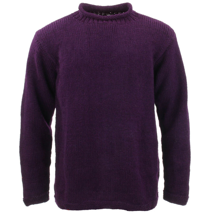 Hand Knitted Wool Jumper - Plain Purple