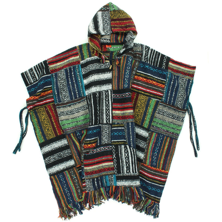 Brushed Cotton Hooded Poncho - Patchwork