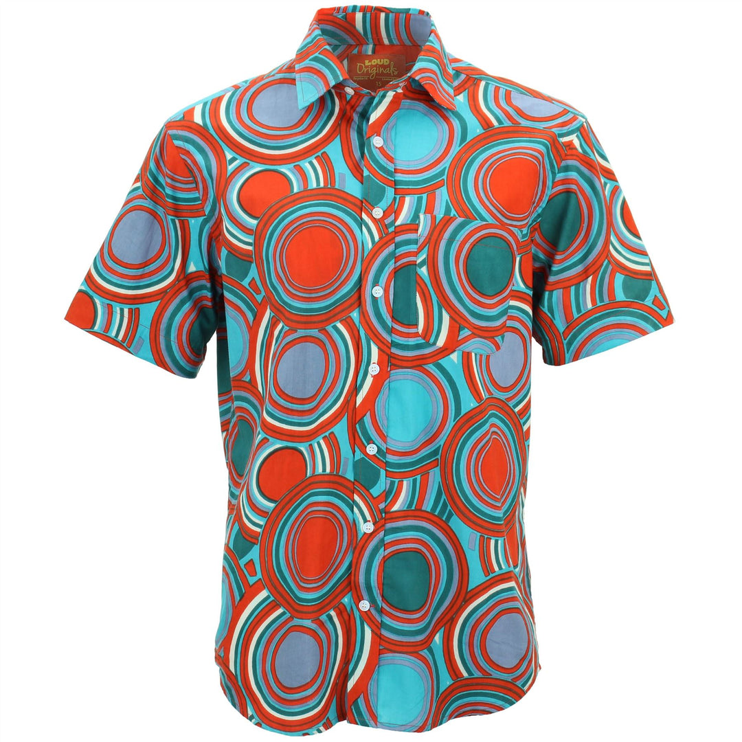 Regular Fit Short Sleeve Shirt - Retro Circle Red Teal